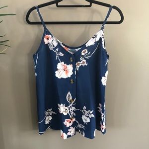 💙 Navy Floral Botton Front Skinny Strap Tank 🌸